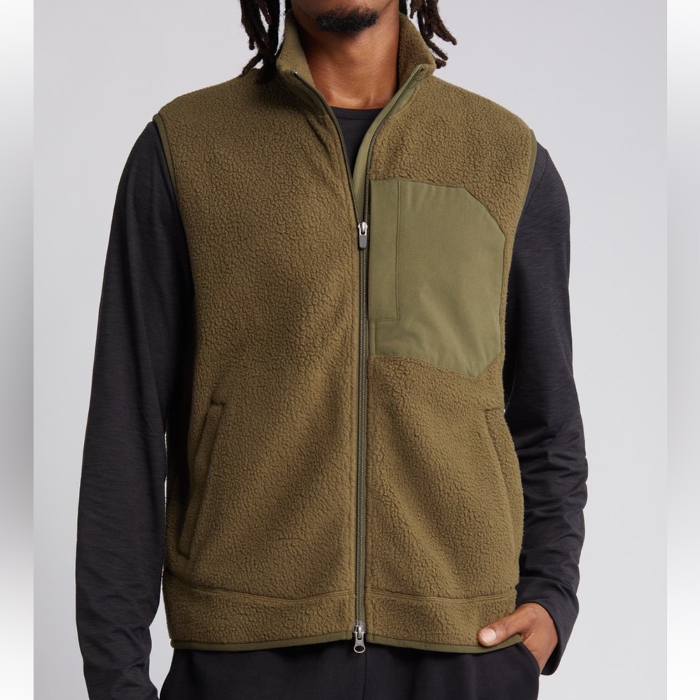 ZELLA MENS HIGH PILE FLEECE VEST OLIVE SIZE LARGE NWOT